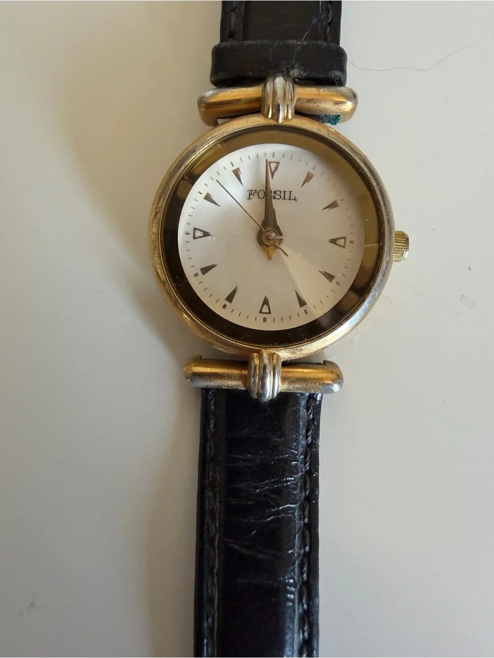 Vintage Fossil Women's Gold-Tone Leather Strap Watch - Gold & Black